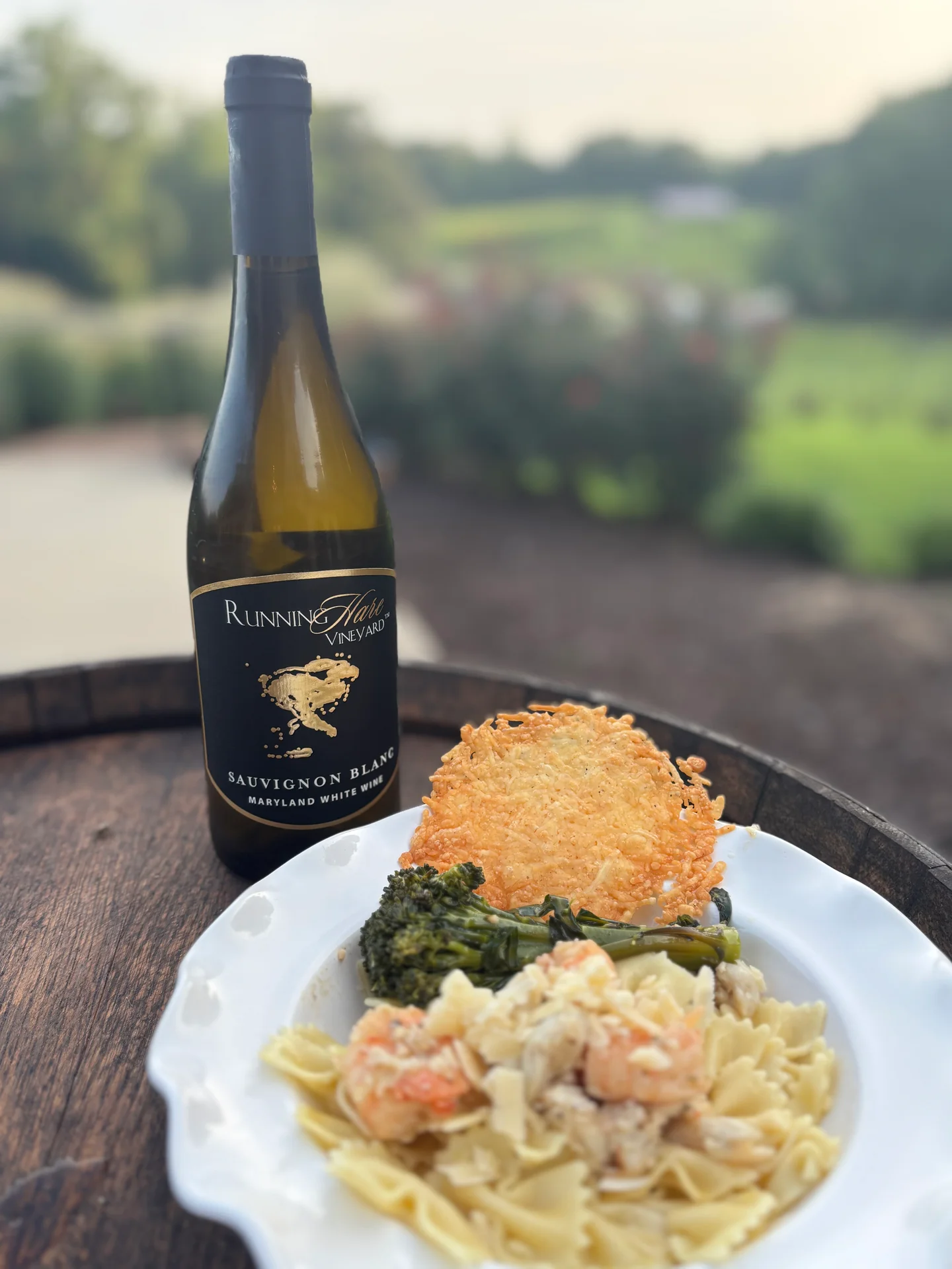 Seafood pasta with Maryland wine